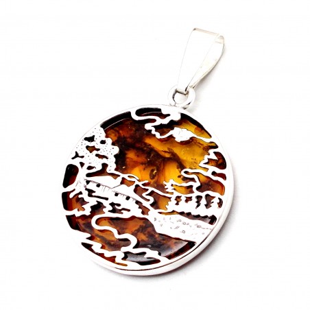 SREBRNY WISIOREK Z BURSZTYNEM BAŁTYCKIM