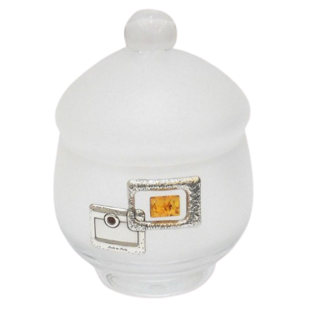 Cukiernica zdobiona srebrem 925 i bursztynem