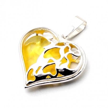 SREBRNY WISIOREK Z BURSZTYNEM SERCE