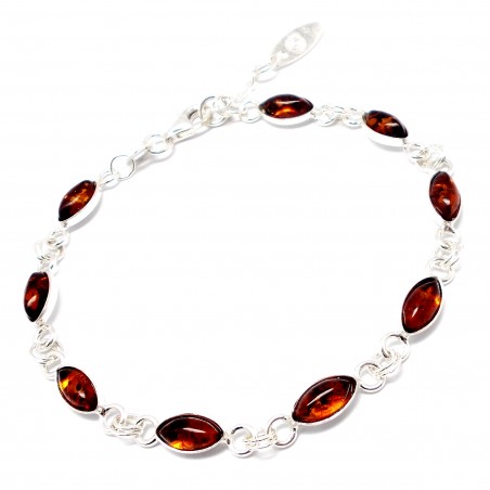 SREBRNA BRANSOLETKA Z BURSZTYNEM