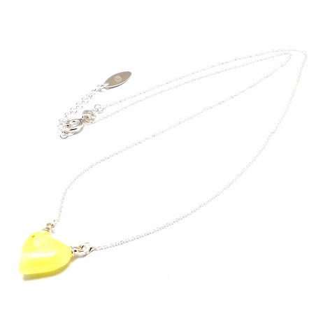 SREBRNA KOLIA Z SERCEM Z BURSZTYNU