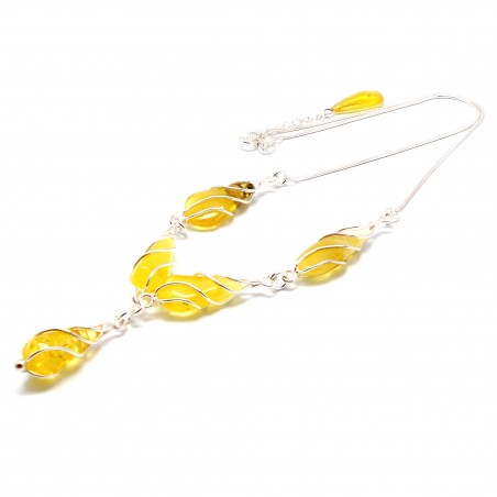 SREBRNY NASZYJNIK KOLIA Z BURSZTYNEM