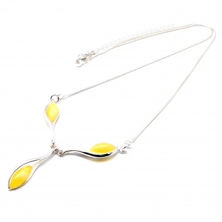 SREBRNY NASZYJNIK Z BURSZTYNEM KOLIA