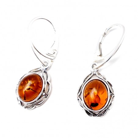 SREBRNE KOLCZYKI Z BURSZTYNEM