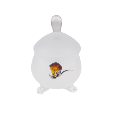 Cukiernica zdobiona srebrem 925 i bursztynem