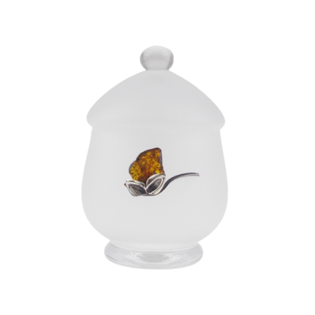 Cukiernica zdobiona srebrem 925 i bursztynem