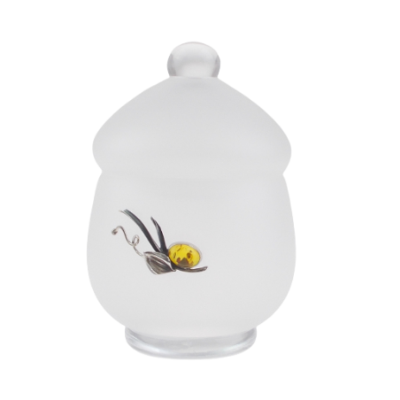 Cukiernica zdobiona srebrem 925 i bursztynem