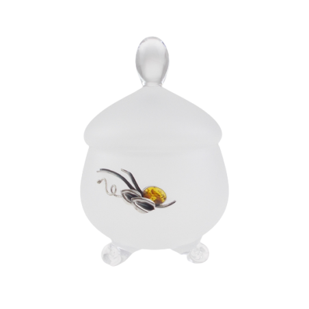 Cukiernica zdobiona srebrem 925 i bursztynem