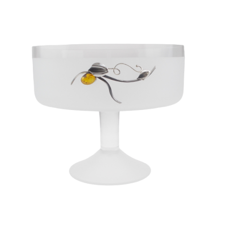 Owocarka zdobiona srebrem 925 i bursztynu