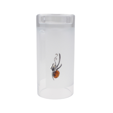 Świecznik zdobiony srebrem 925 i bursztynem