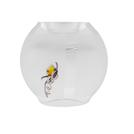 Świecznik zdobiony srebrem 925 i bursztynem