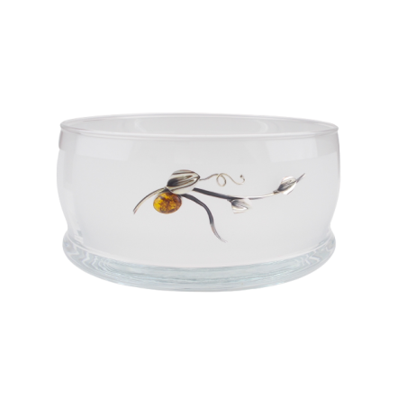 Owocarka zdobiona srebrem 925 i bursztynem