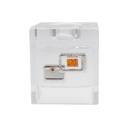 Świecznik zdobiony srebrem 925 i bursztynem