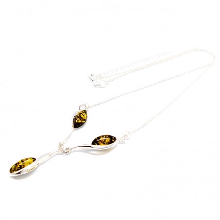 SREBRNA KOLIA Z BURSZTYNEM