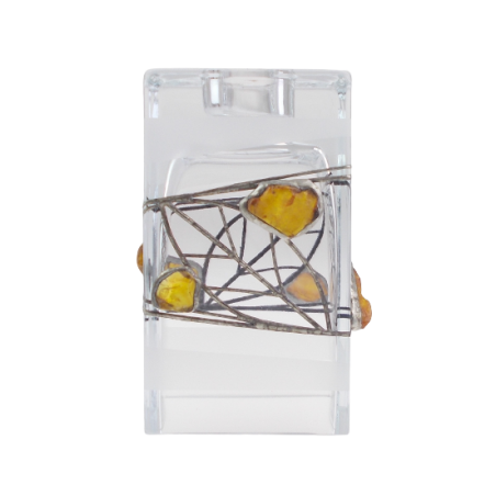 Świecznik zdobiony cyną i bursztynem