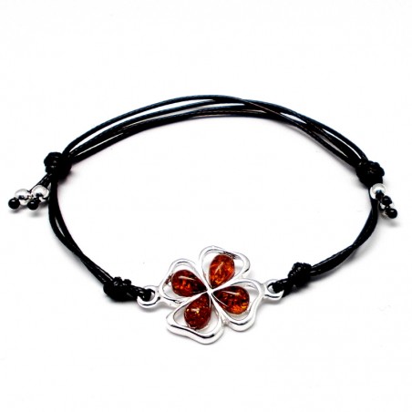 SREBRNA BRANSOLETKA Z BURSZTYNEM