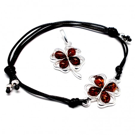 SREBRNY KOMPLET Z BURSZTYNEM