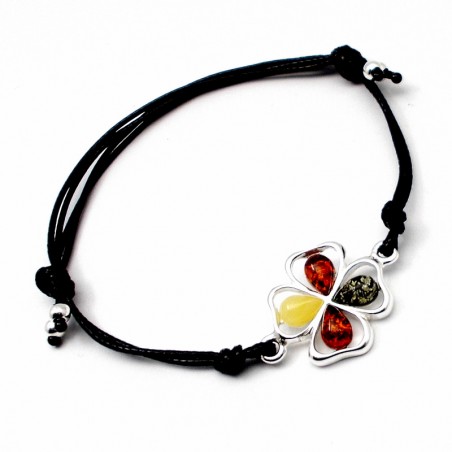 SREBRNA BRANSOLETKA Z BURSZTYNEM