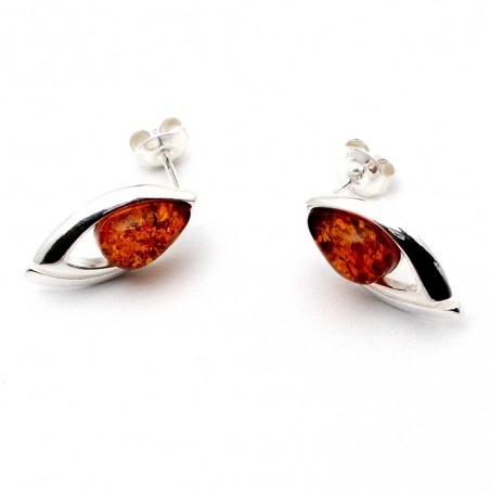 SREBRNE KOLCZYKI Z BURSZTYNEM