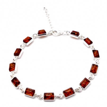SREBRNA BRANSOLETKA Z BURSZTYNEM