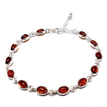 SREBRNA BRANSOLETKA Z BURSZTYNEM