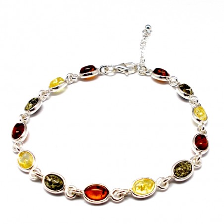 SREBRNA BRANSOLETKA Z BURSZTYNEM