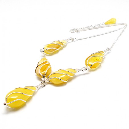 SREBRNY NASZYJNIK KOLIA Z BURSZTYNEM