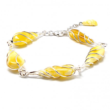 BRANSOLETKA ZE SREBRA I BURSZTYNU BAŁTYCKIEGO