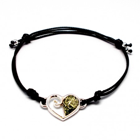 BRANSOLETKA ZE SREBRNYM SERCEM Z BURSZTYNEM