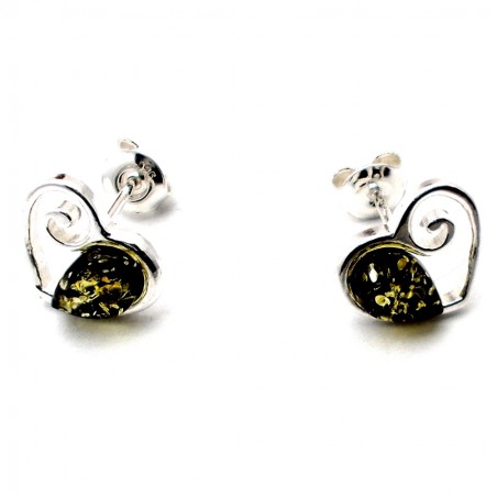 SREBRNE KOLCZYKI Z BURSZTYNEM SERCA