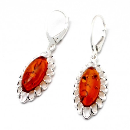 SREBRNE KOLCZYKI Z BURSZTYNEM BAŁTYCKIM