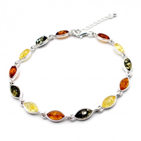 SREBRNA BRANSOLETKA Z BURSZTYNEM BAŁTYCKIM