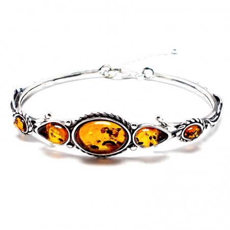 SREBRNA BRANSOLETKA Z BURSZTYNEM