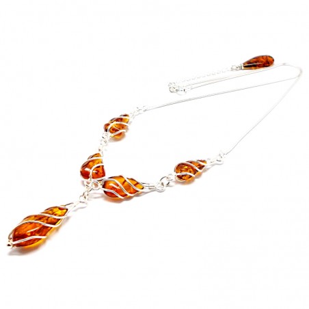 SREBRNA KOLIA Z BURSZTYNEM