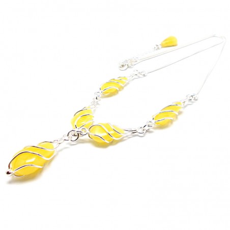 SREBRNY NASZYJNIK Z BURSZTYNEM KOLIA