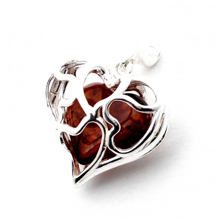 SREBRNE SERCE Z BURSZTYNEM