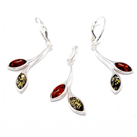 SREBRNY KOMPLET Z BURSZTYNEM BAŁTYCKIM