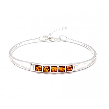 SREBRNA BRANSOLETKA Z BURSZTYNEM