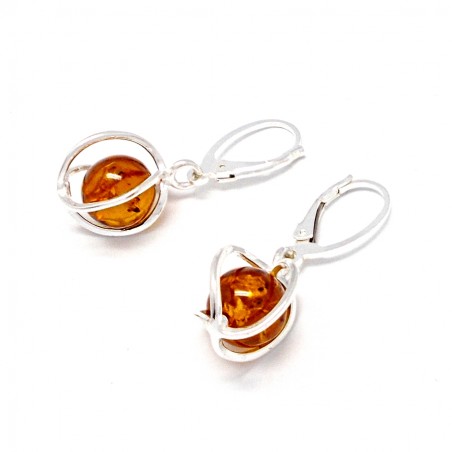 SREBRNE KOLCZYKI Z BURSZTYNEM BAŁTYCKIM