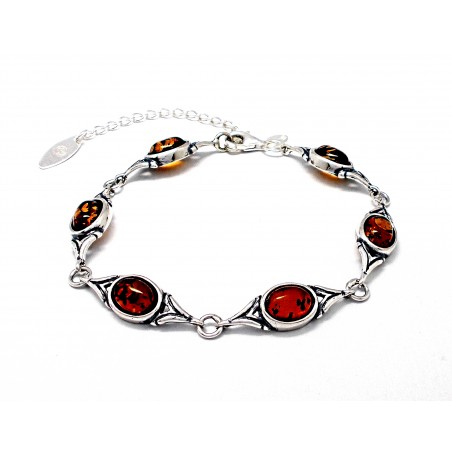 SREBRNA BRANSOLETKA Z BURSZTYNEM BAŁTYCKIM