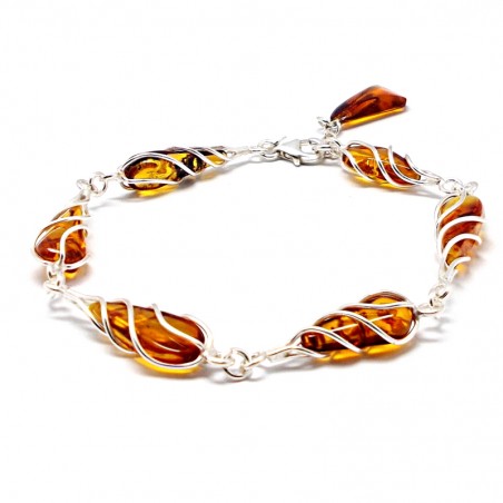 SREBRNA BRANSOLETKA Z BURSZTYNEM BAŁTYCKIM