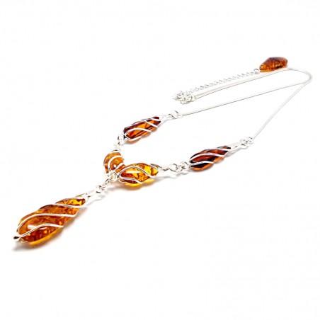 SREBRNY NASZYJNIK Z BURSZTYNEM KOLIA