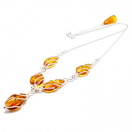 SREBRNY NASZYJNIK Z BURSZTYNEM KOLIA