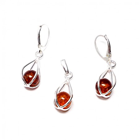 SREBRNY KOMPLET Z BURSZTYNU