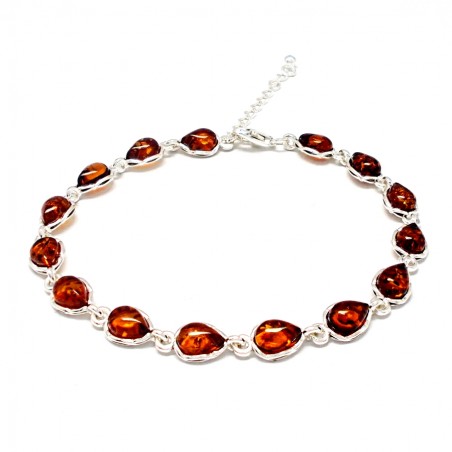 SREBRNA BRANSOLETKA Z BURSZTYNEM