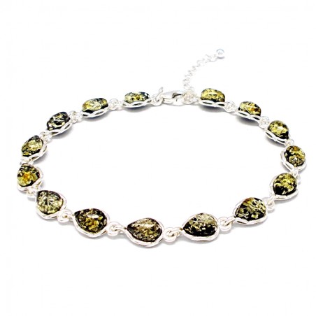 SREBRNA BRANSOLETKA Z BURSZTYNEM