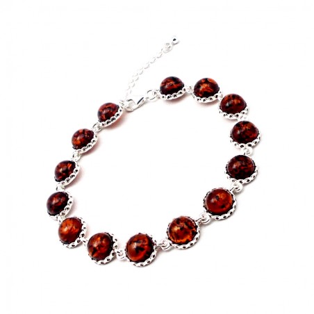 SREBRNA BRANSOLETKA Z BURSZTYNEM