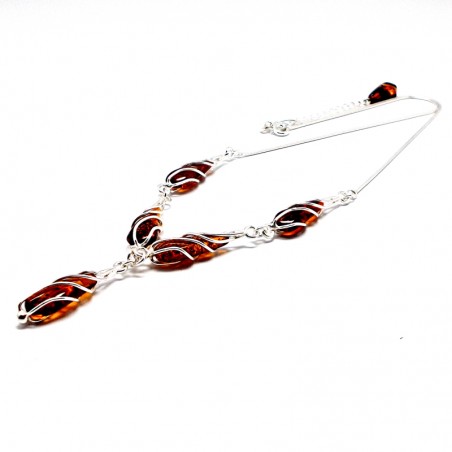 SREBRNY NASZYJNIK Z BURSZTYNEM KOLIA