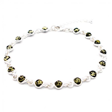 SREBRNA BRANSOLETKA Z BURSZTYNEM