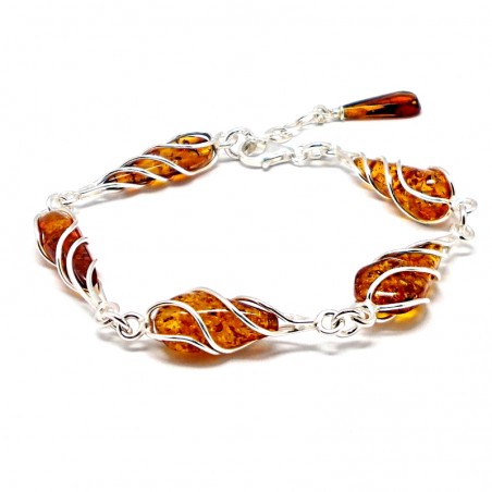 SREBRNA BRANSOLETKA Z BURSZTYNEM